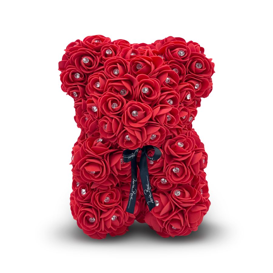 Αρκουδάκι από τριαντάφυλλα κόκκινο με διαμαντάκια, Μικρό Rose bear 25cm